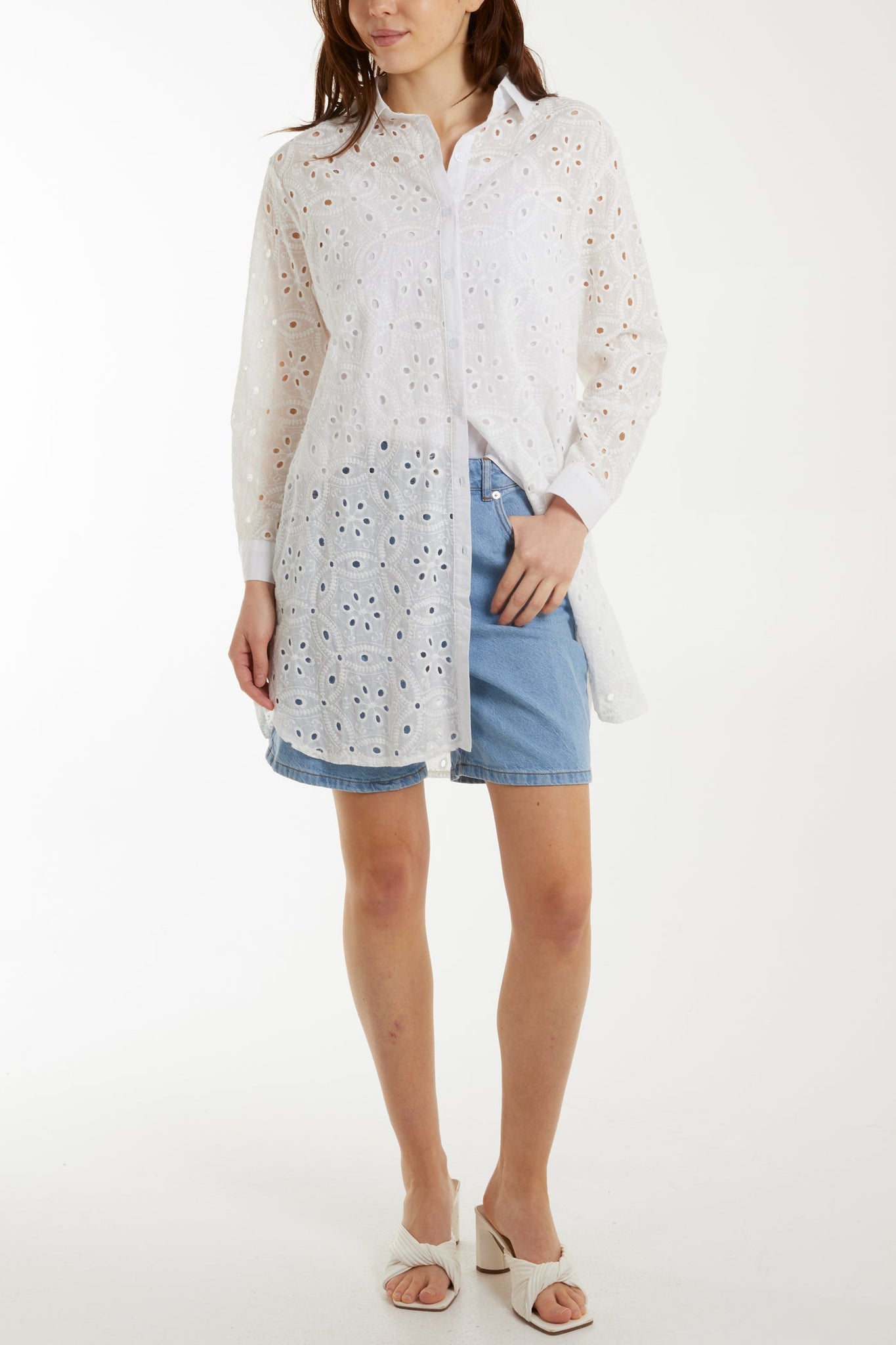 Long Sleeved Broderie Anglaise Shirt