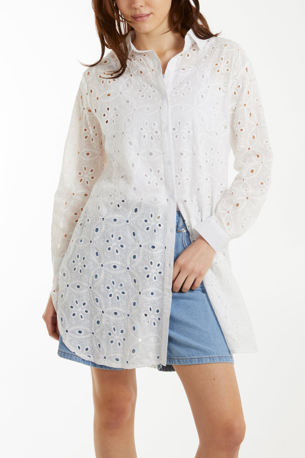 Long Sleeved Broderie Anglaise Shirt