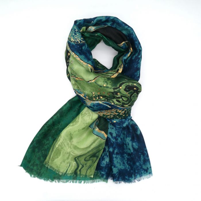 Red Cuckoo Gold Flow Marbled Scarf (Green)