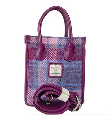 Harris Tweed Ladies Top Handle Bag Pastel Pink Tartan Check