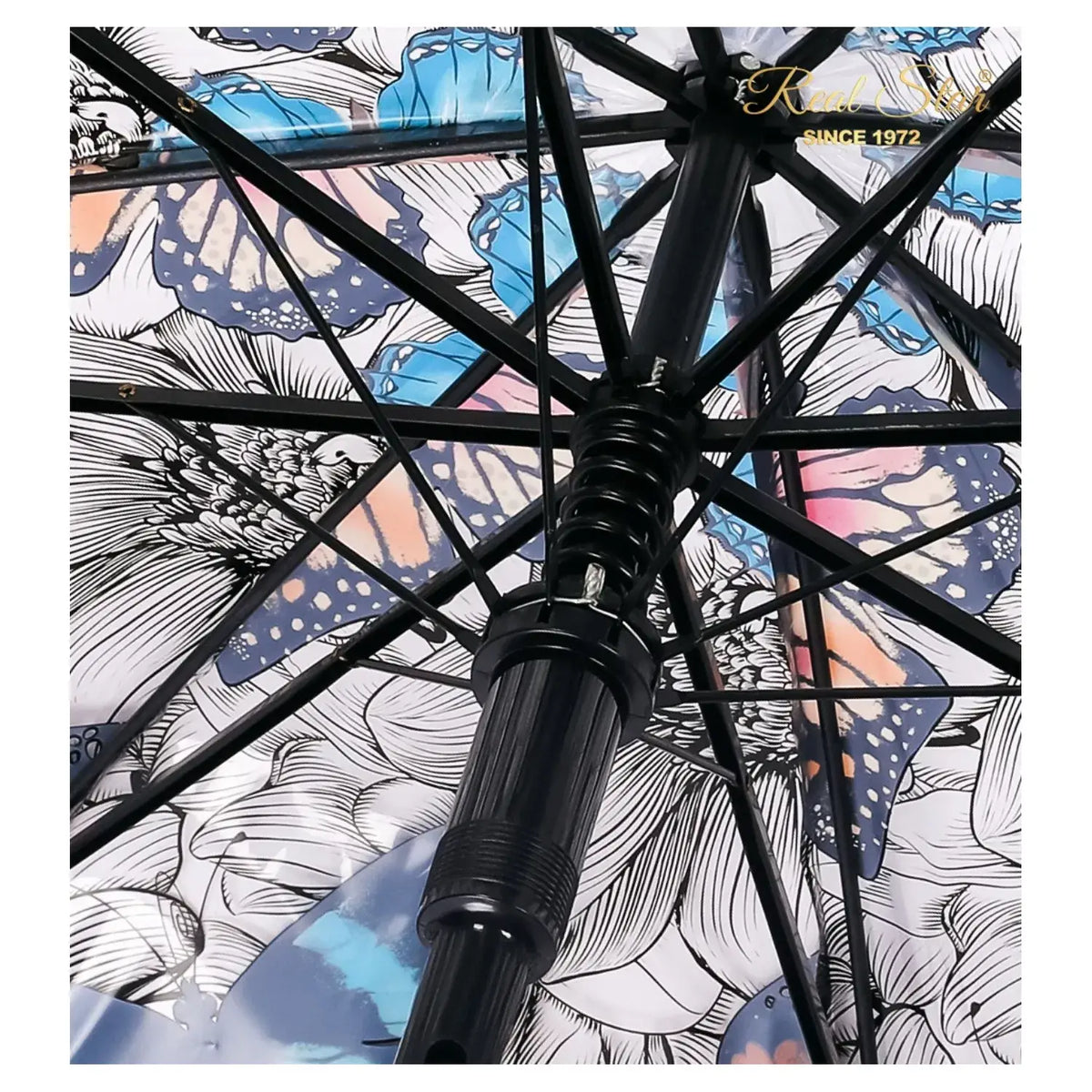 Ladies' Butterfly Dome Clear Plastic Long Stick Umbrella