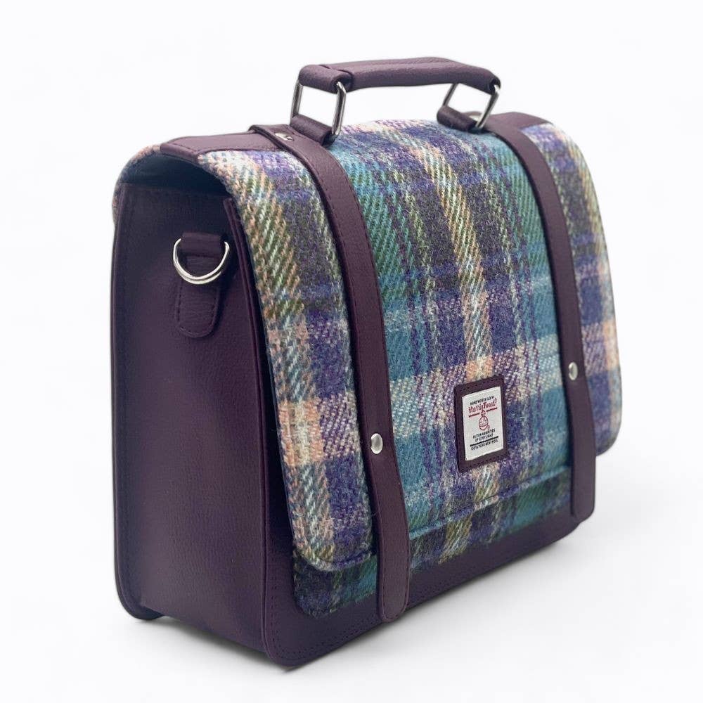 Harris Tweed Ladies Messenger Bag Green/Purple Plaid