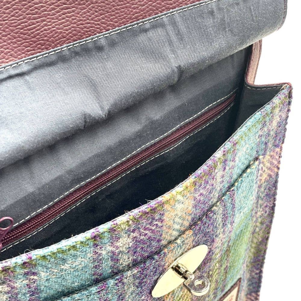 Harris Tweed Satchel Bag Green/Purple Plaid