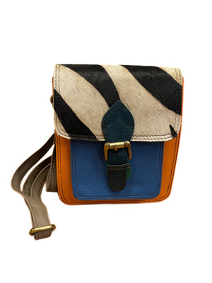 Orange and blue leather small crossbody bag
