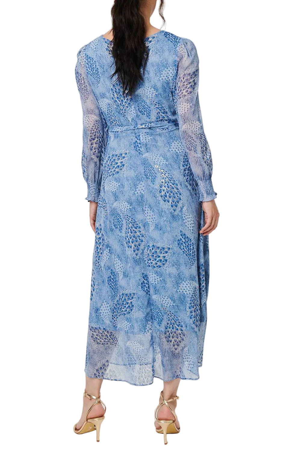 Feather Print Semi Sheer Maxi Dress