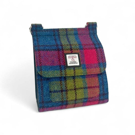 Harris Tweed Medium Satchel Bag Blue/Pink Check