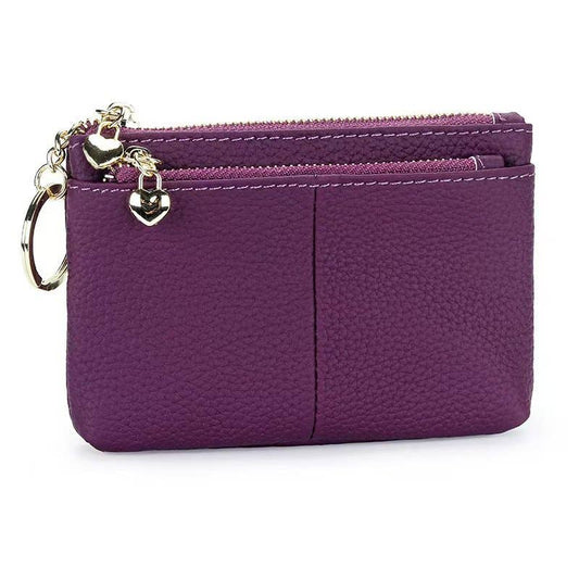 Leather Purse with Heart Shaped Zips in Purple