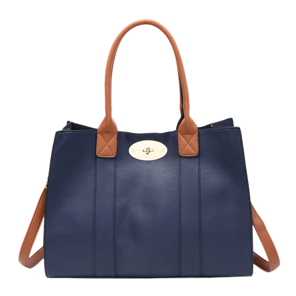 Navy and tan soft tote with extra pouch interior bag (2 bags in 1!)