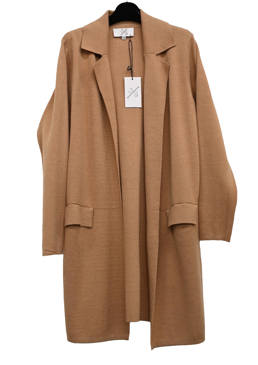 Beige Long Blazer Style Coatigan Jacket