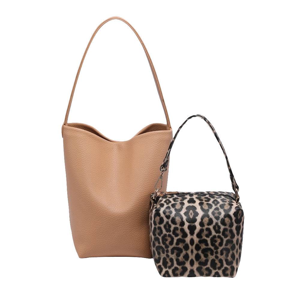 2 in 1 Bucket Tote with Small Animal Print Bag