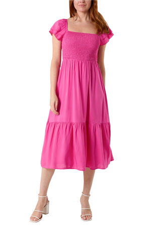 Pink Square Neck Smock Dress