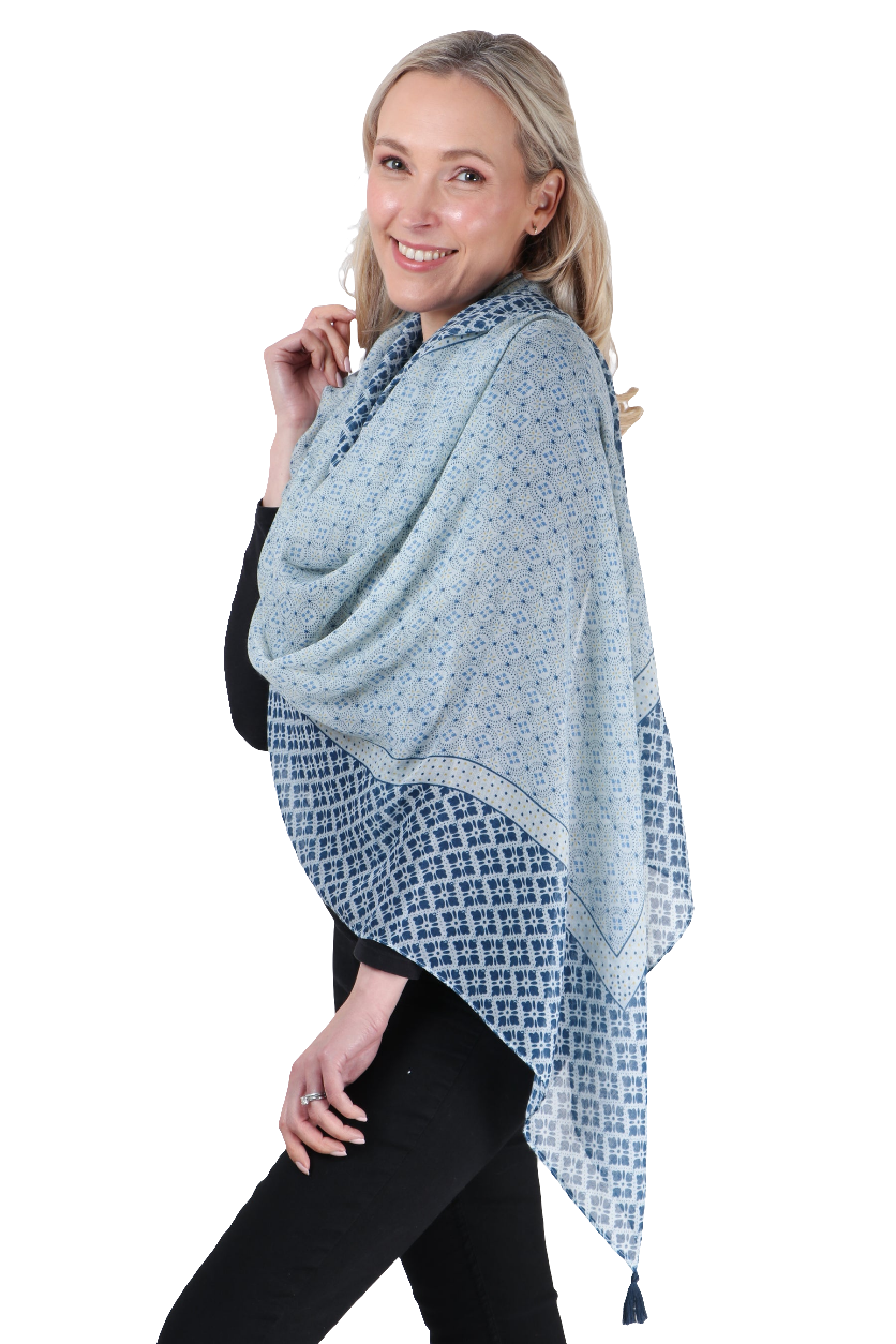 Light Blue Mosaic Print Scarf