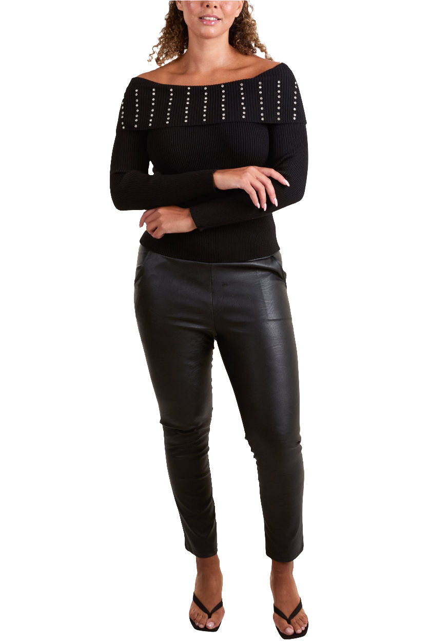 Diamanté Bardot Ribbed Jumper
