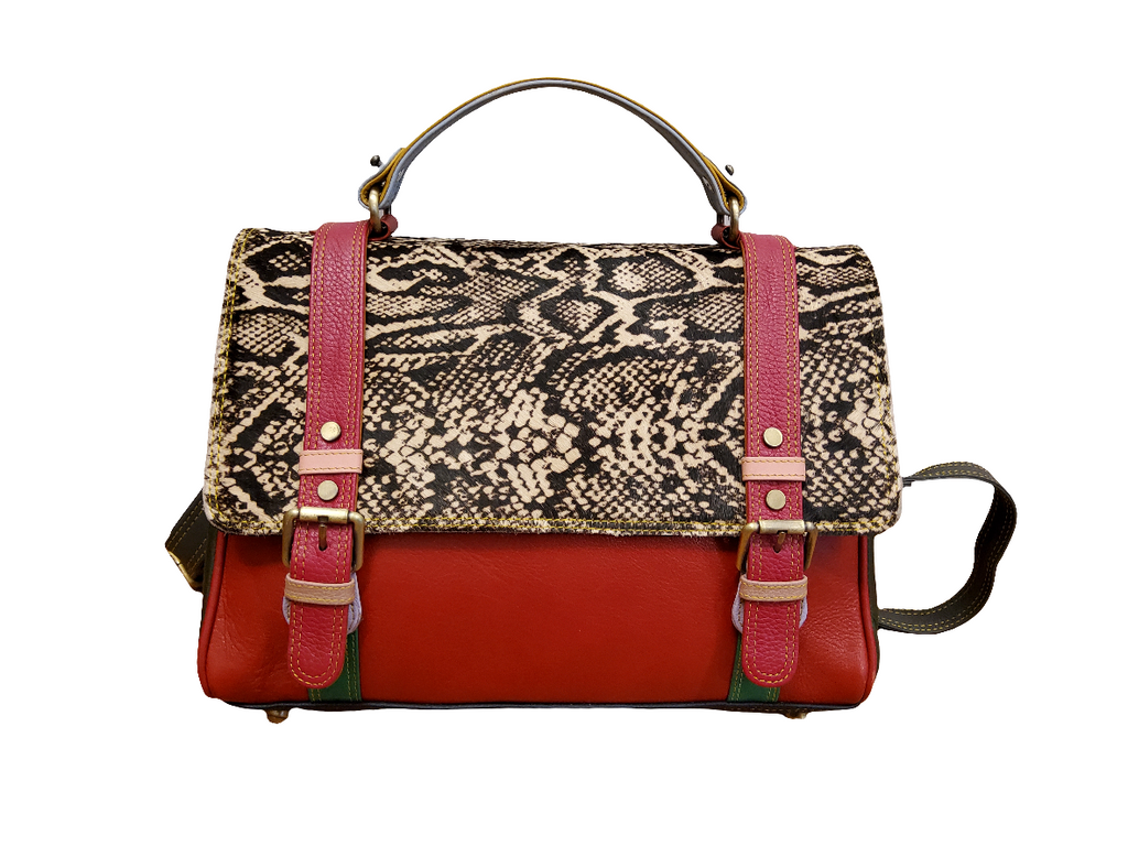 Colourful leather satchel