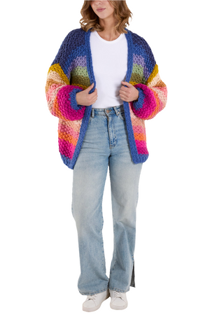 Hand-knitted Colourful Striped Cardigan