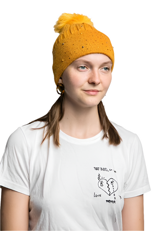 Sparkle Detail Mustard PomPom Hat