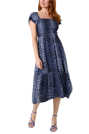 Blue Smock Leopard Print Dress