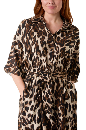 Leopard Print Tie Front Midi Shirt Dress