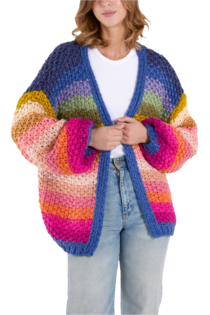 Hand-knitted Colourful Striped Cardigan