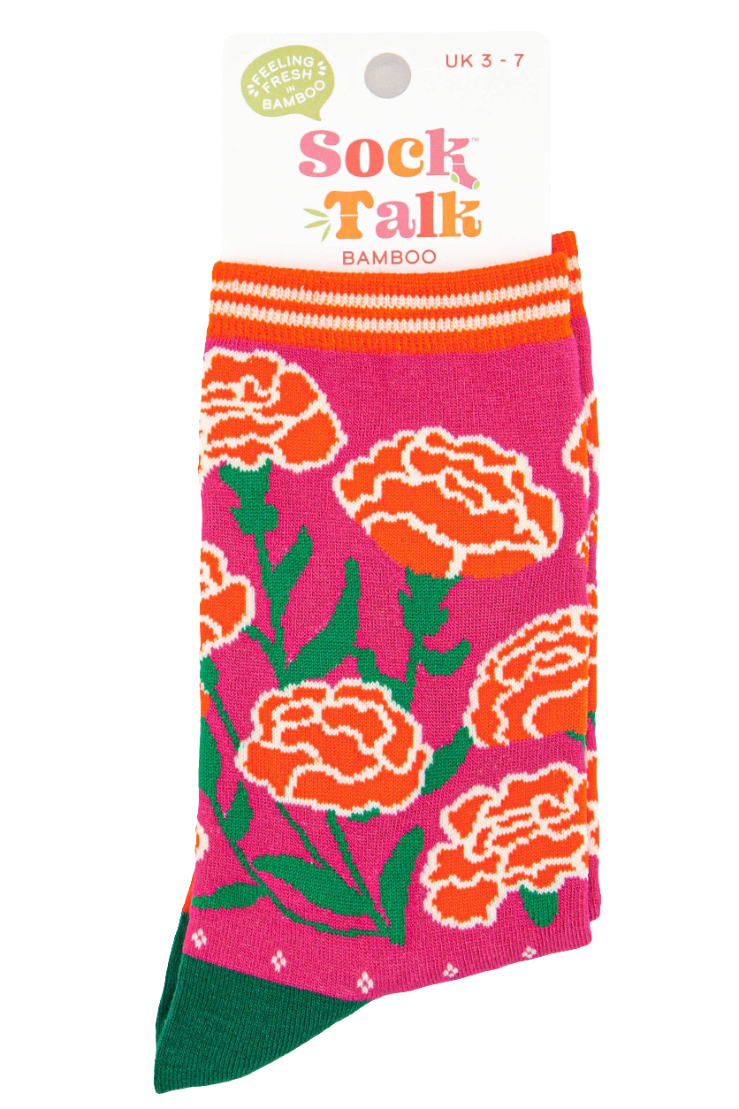 Women's Carnation Floral Print Bamboo Socks