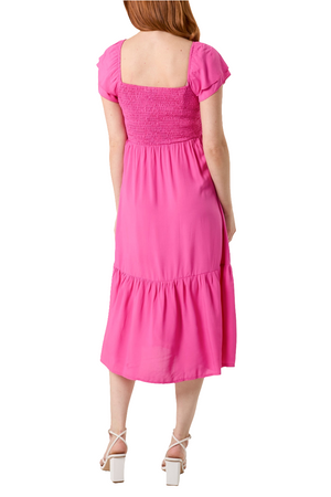 Pink Square Neck Smock Dress