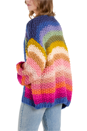 Hand-knitted Colourful Striped Cardigan