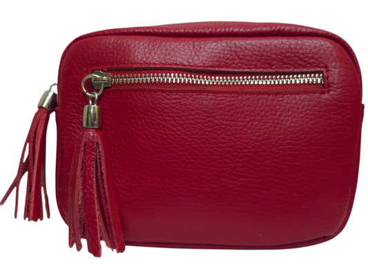 Italian Leather Ladies Crossbody Camera Style Bag Red