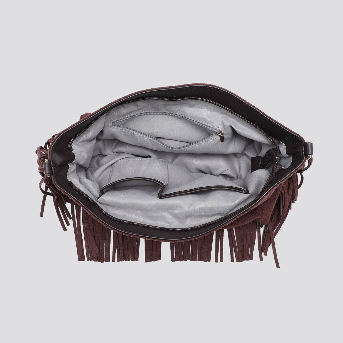 Faux Suede Slouchy Shoulder Bag with Fringing