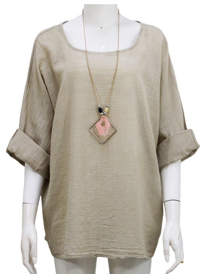 Beige Loose Cotton Top