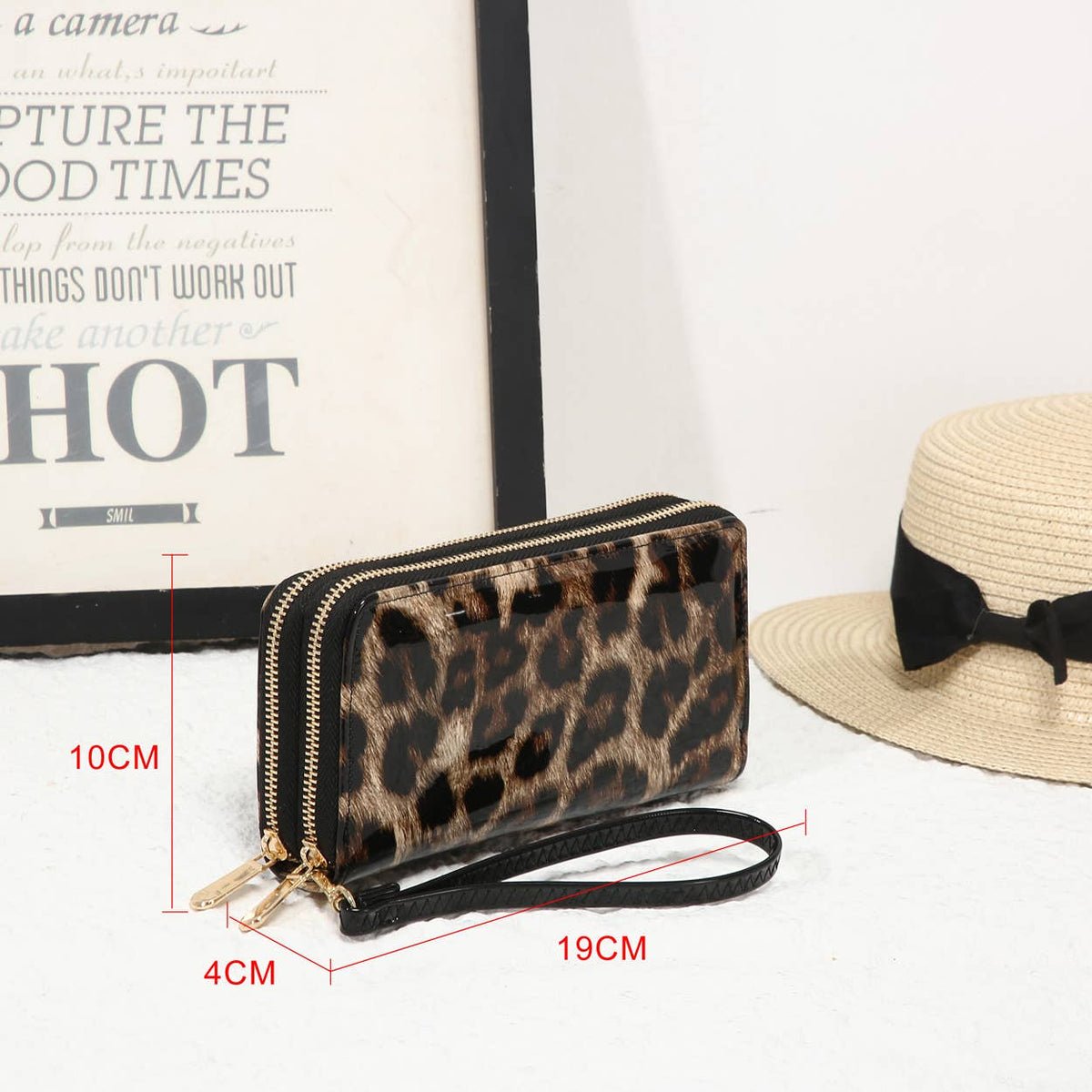 Leopard Print Double Zipped Patent Purse