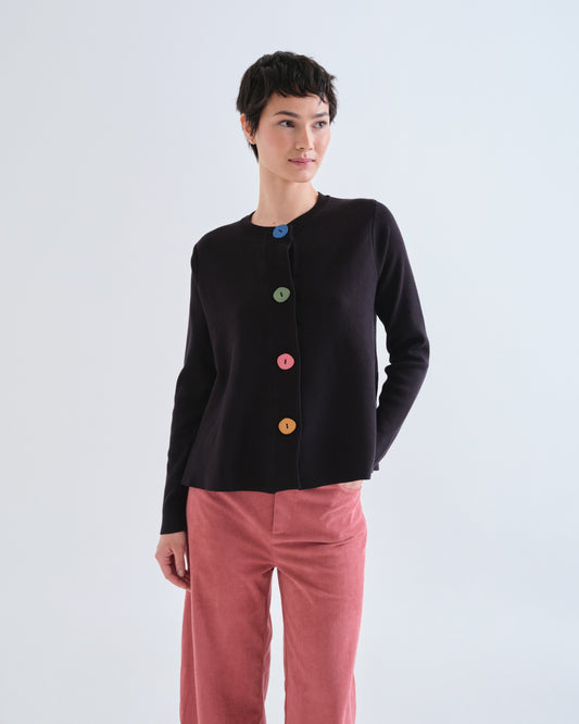 Pre-order* Compañía Fantástica: Black Cardigan with colourful buttons