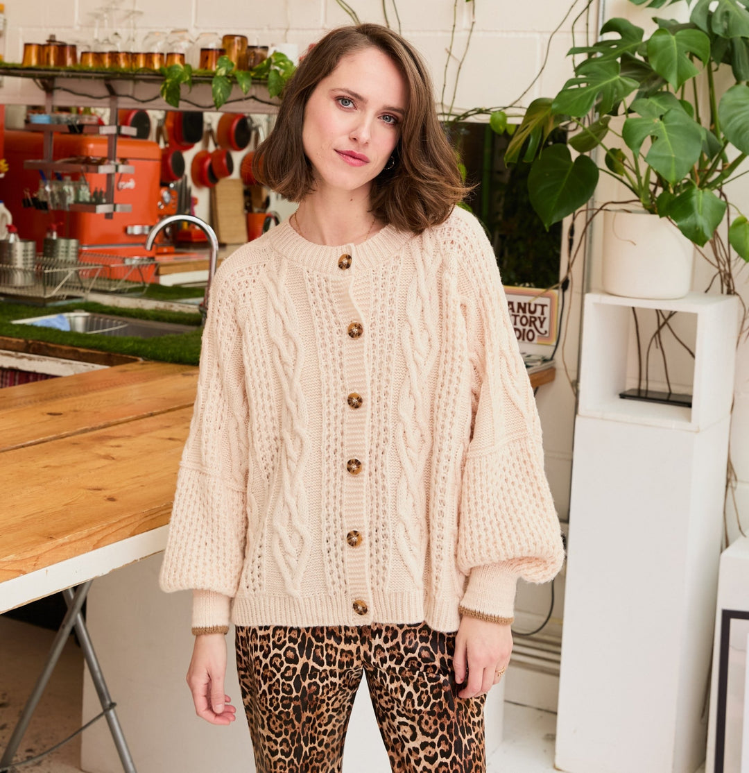 Cara & The Sky Brigit Heart Stitch Balloon Sleeve Cardigan