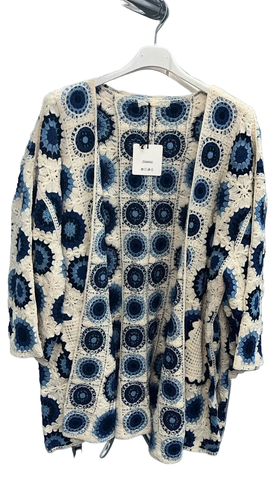 Long Crochet Cardigan Blue Spirals
