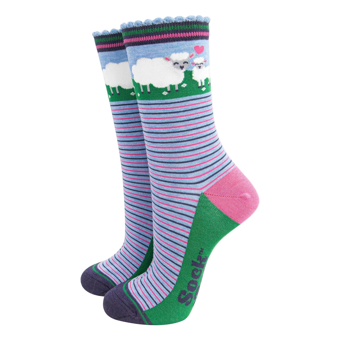 Women's Bamboo Socks - Blue, Sheep and Lamb