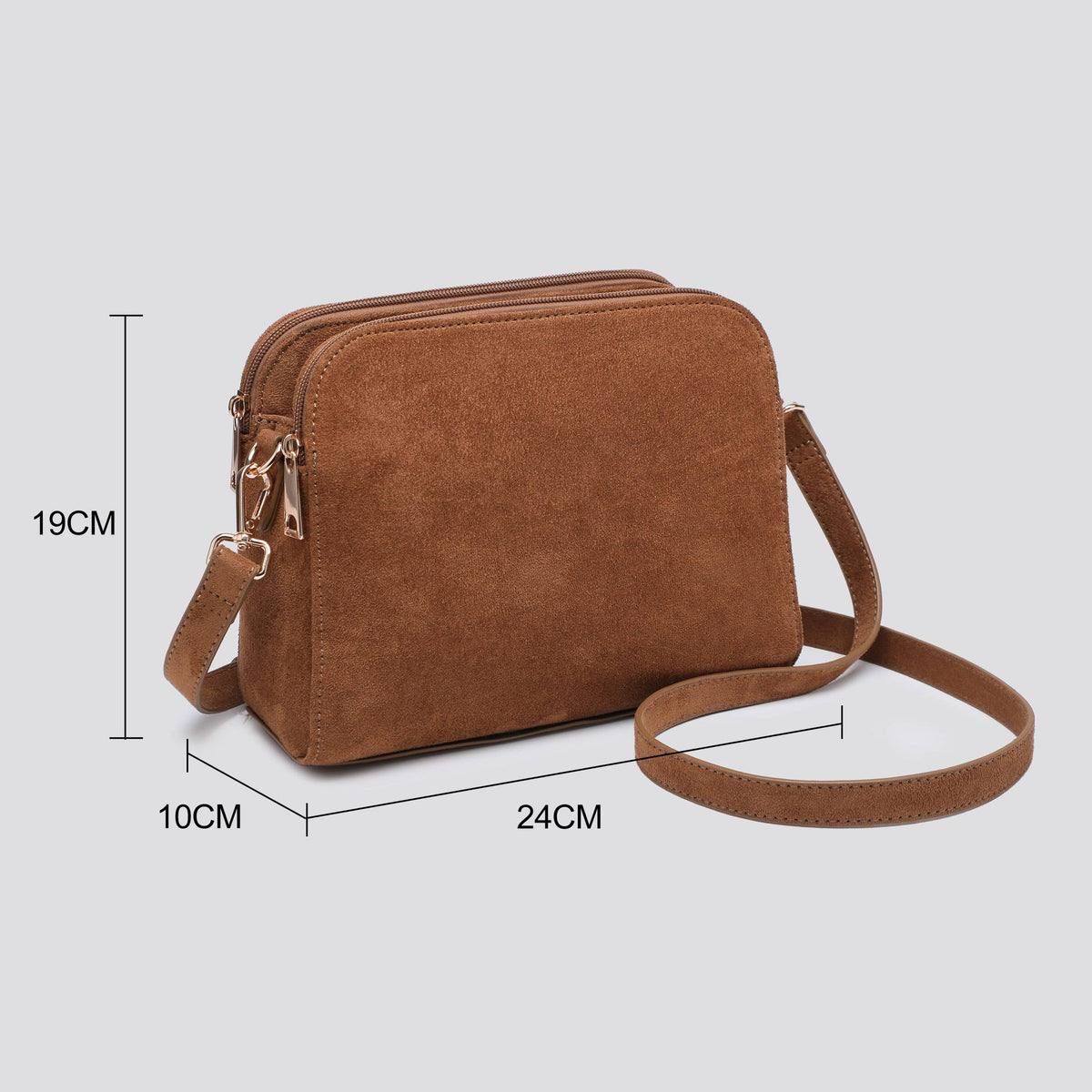 Navy Vegan Suede 3 -Compartment Crossbody Bag