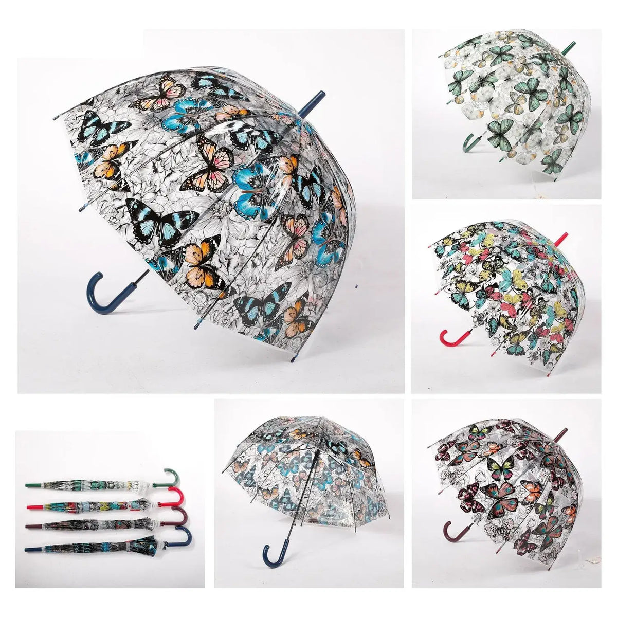 Ladies' Butterfly Dome Clear Plastic Long Stick Umbrella