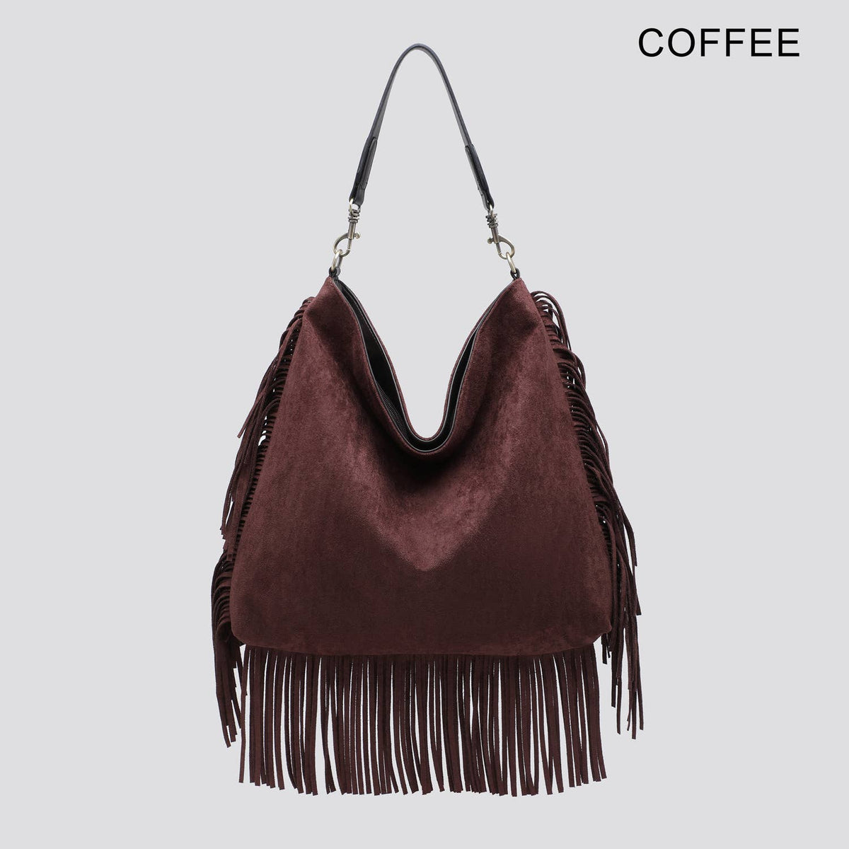 Faux Suede Slouchy Shoulder Bag with Fringing