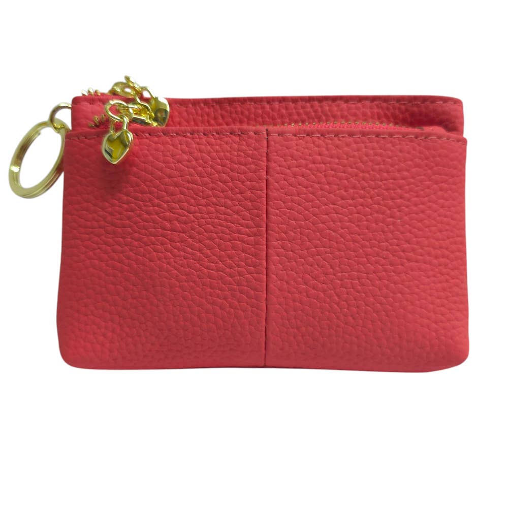 Leather Purse with Heart Shaped Zips in Pink