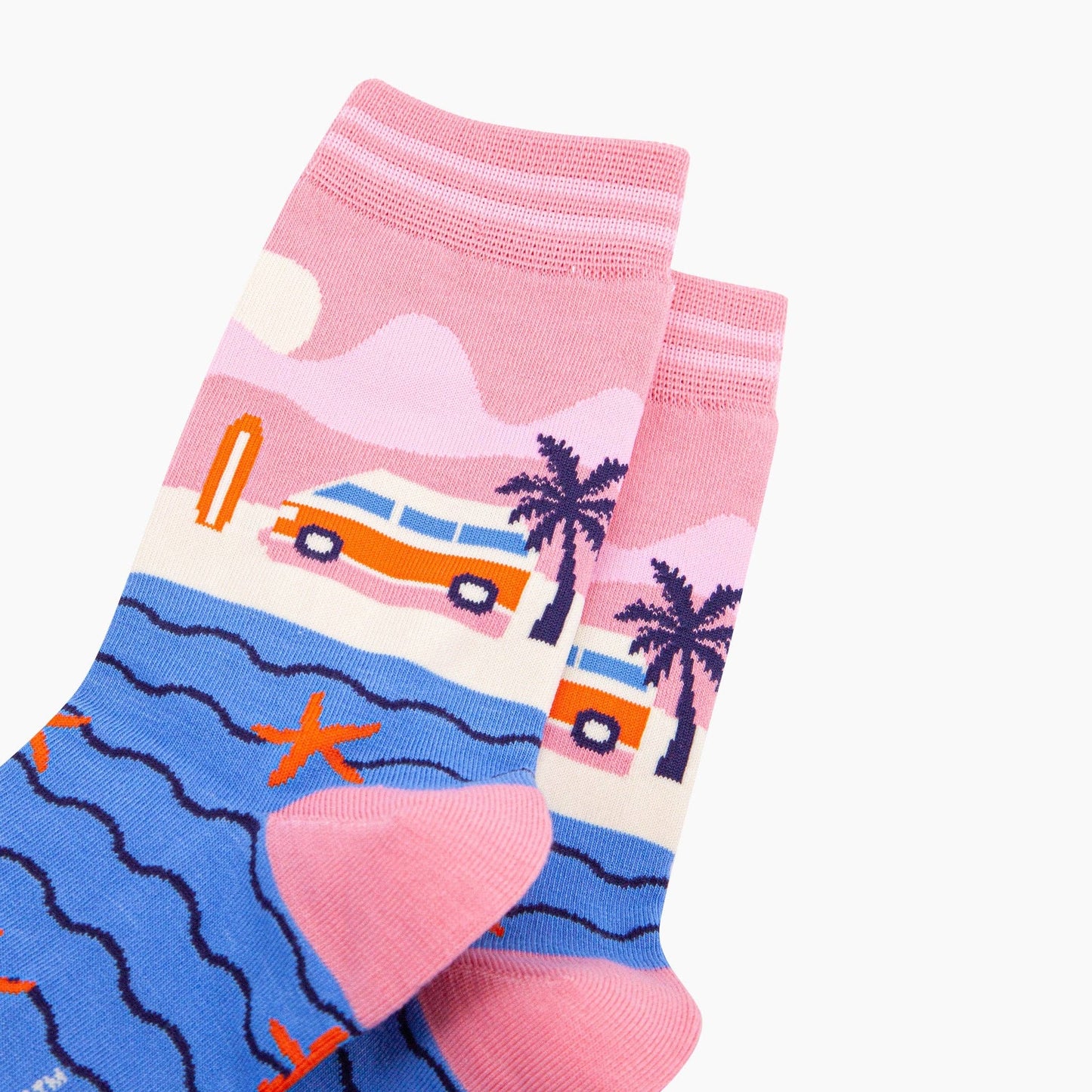 Beach Campervan Bamboo Socks in Pink