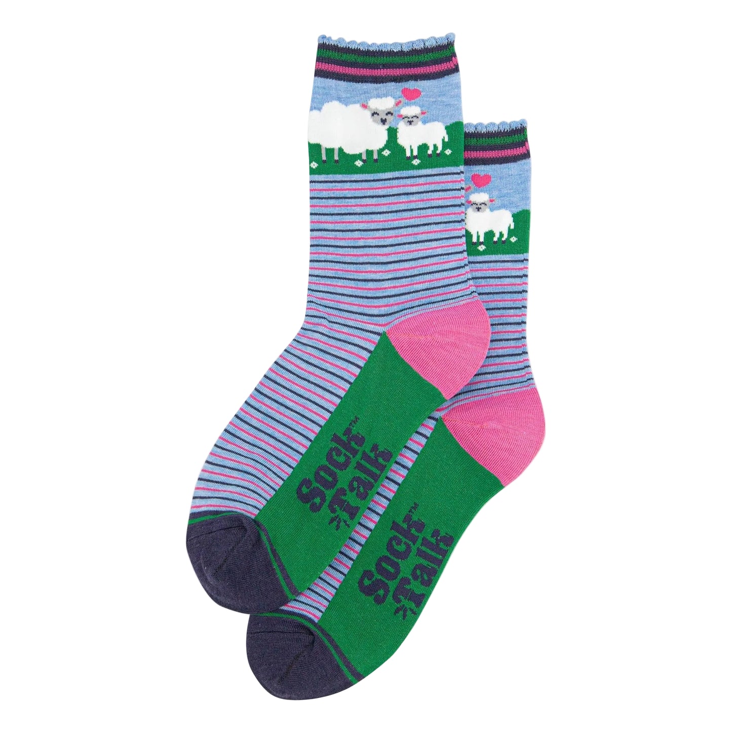 Women's Bamboo Socks - Blue, Sheep and Lamb