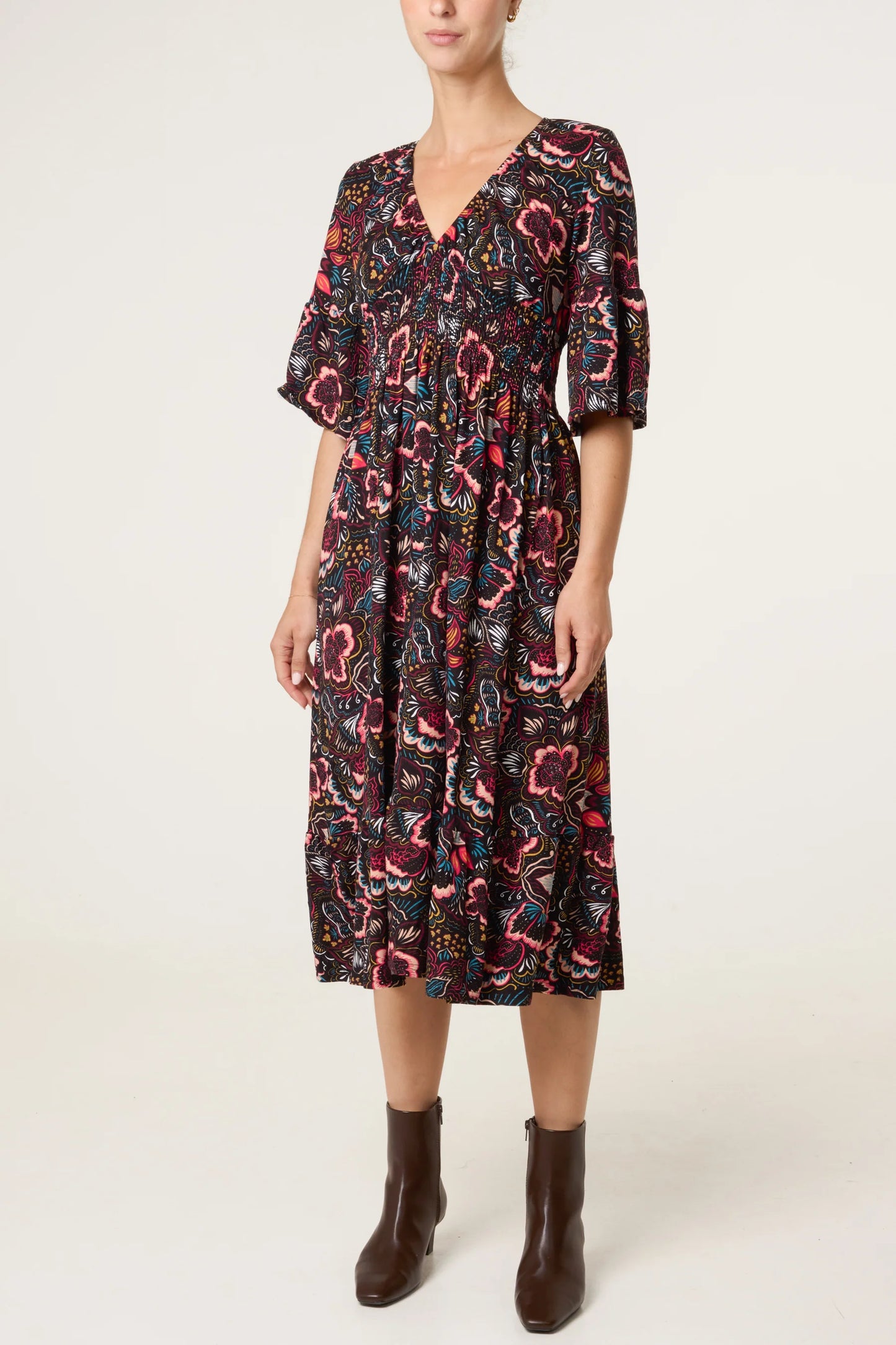 Bold Abstract Floral Print Magic Dress