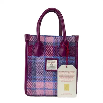 Harris Tweed Ladies Top Handle Bag Pastel Pink Tartan Check
