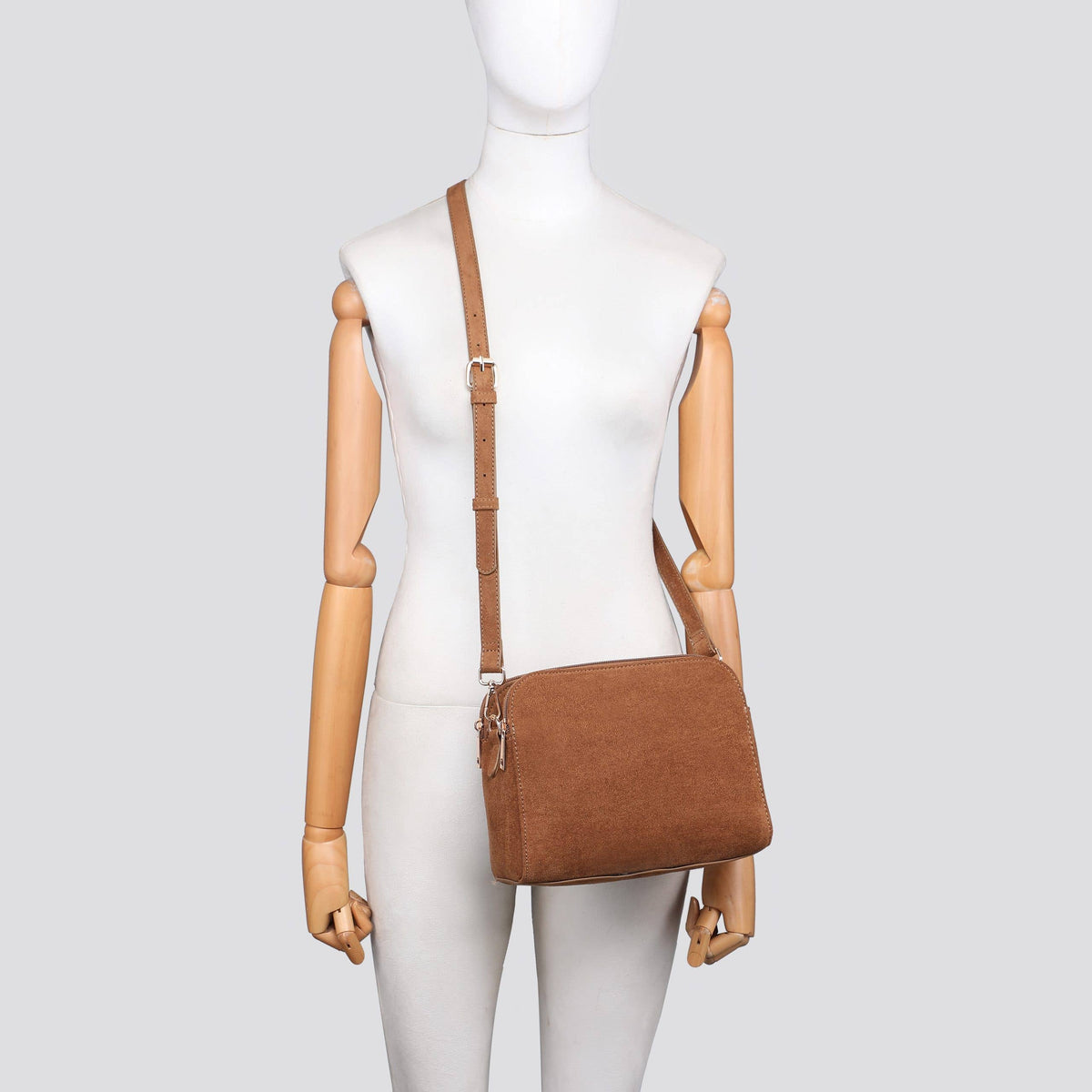 Navy Vegan Suede 3 -Compartment Crossbody Bag