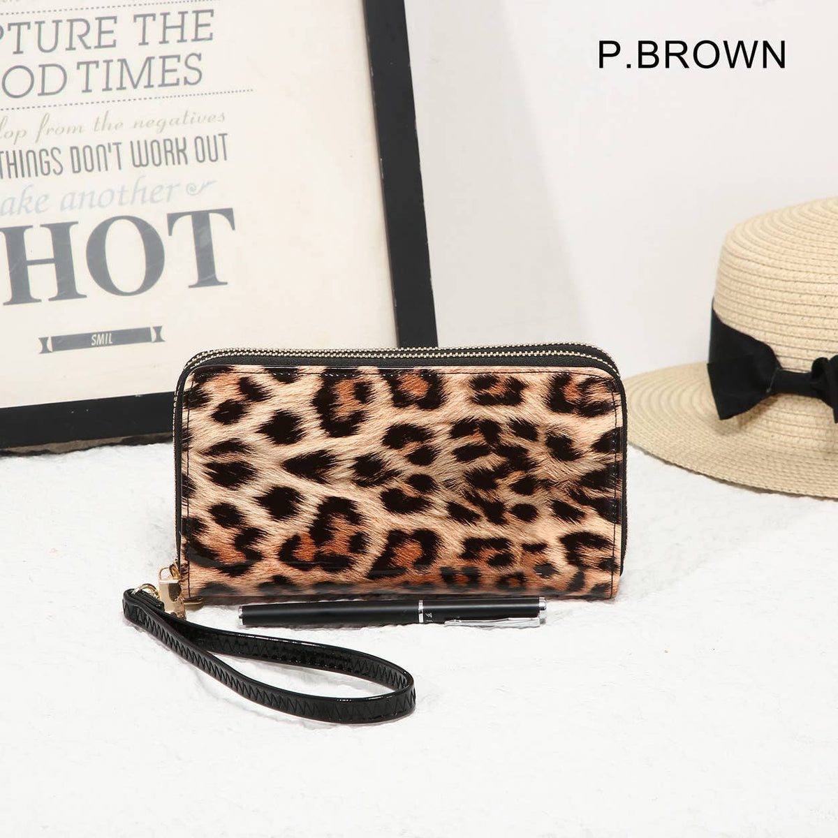Leopard Print Double Zipped Patent Purse