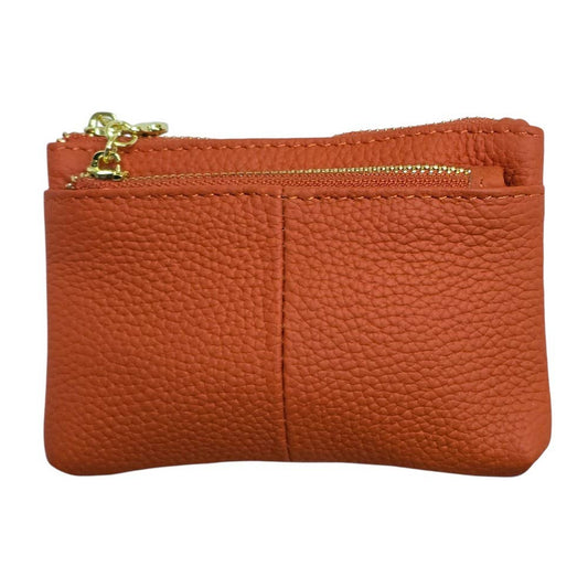 Leather Purse with Heart Shaped Zips in Orange