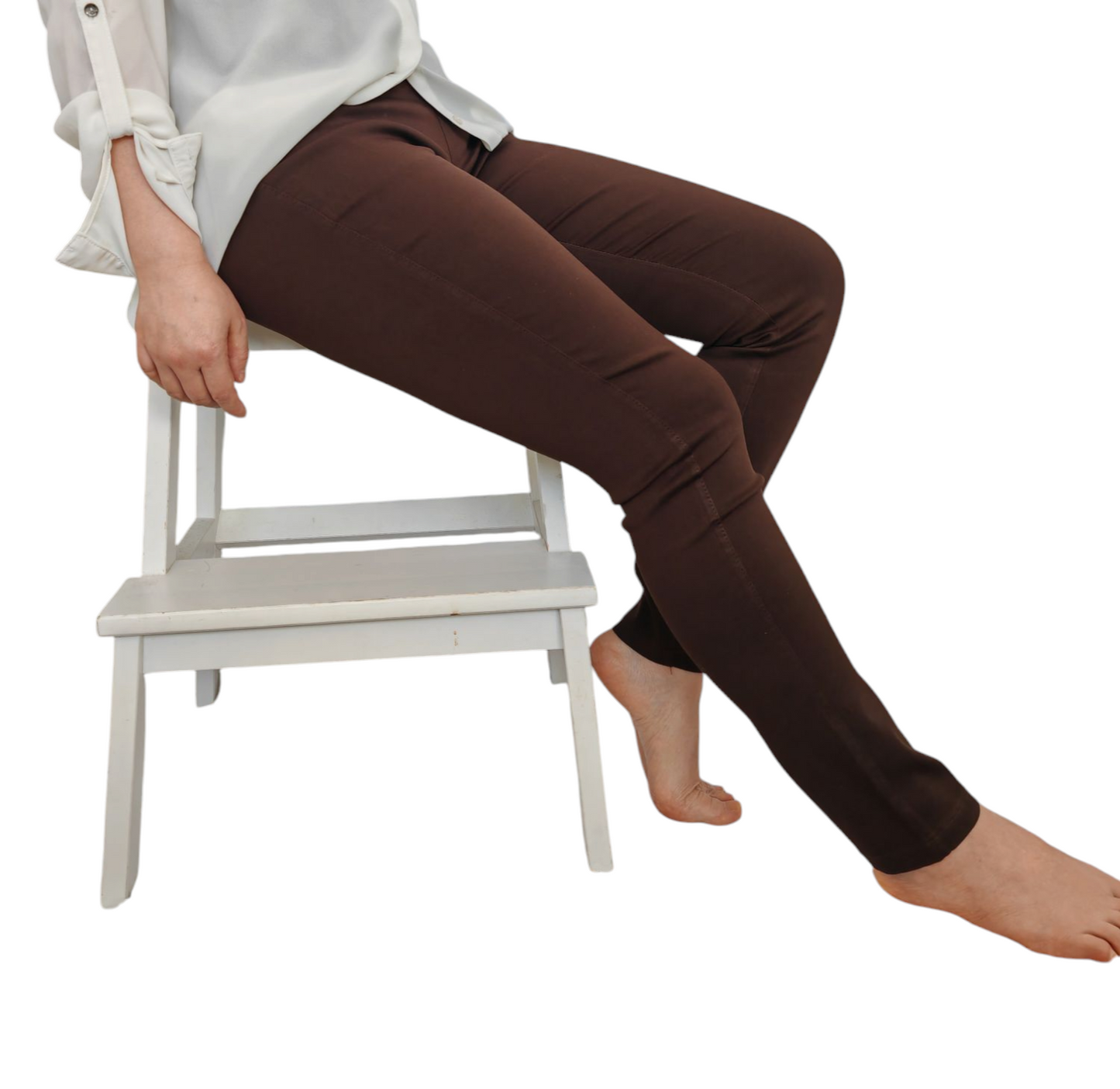 Super Soft High Waist Pull-on 4 Way Stretch Magic Trousers Brown