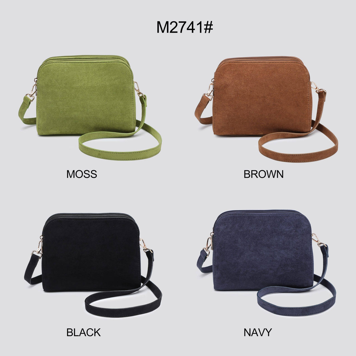 Navy Vegan Suede 3 -Compartment Crossbody Bag
