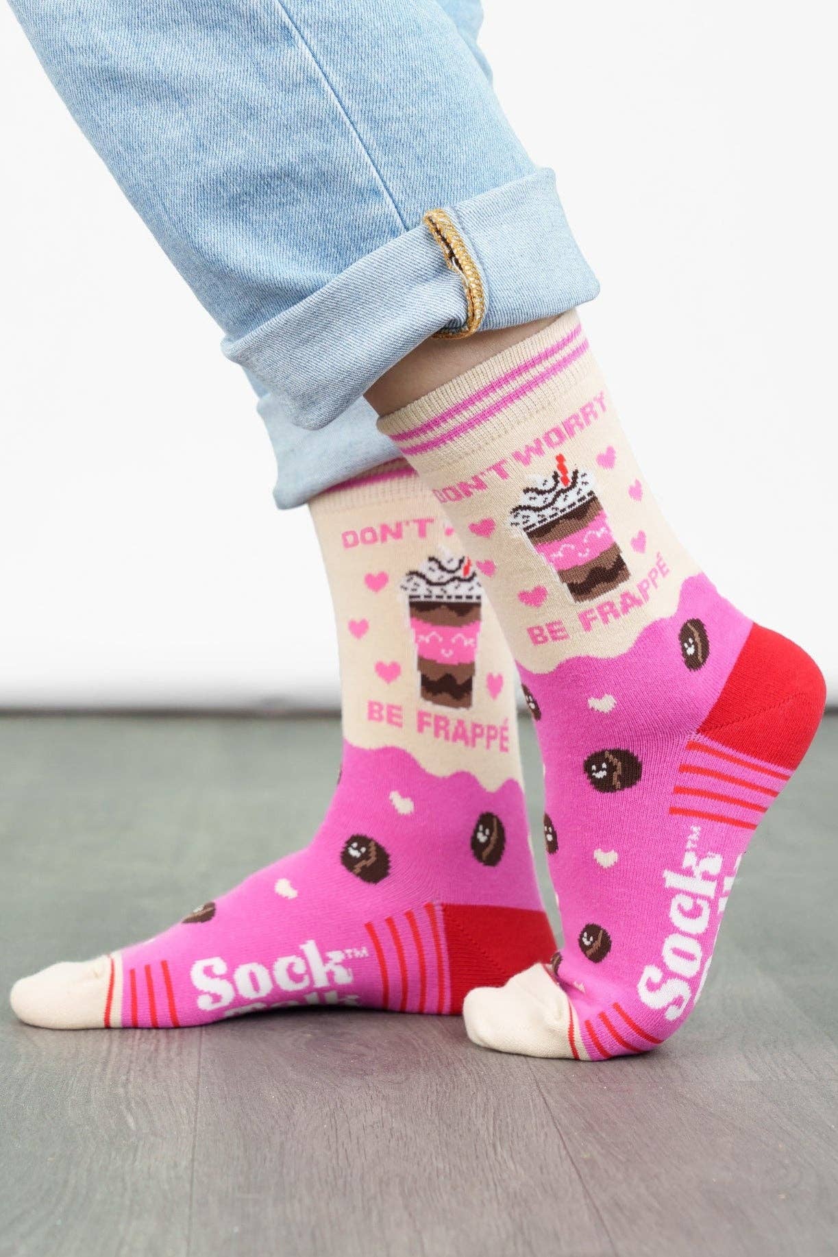 Women's Combed Cotton Ankle Socks- Pink/Cream, Be Frappe