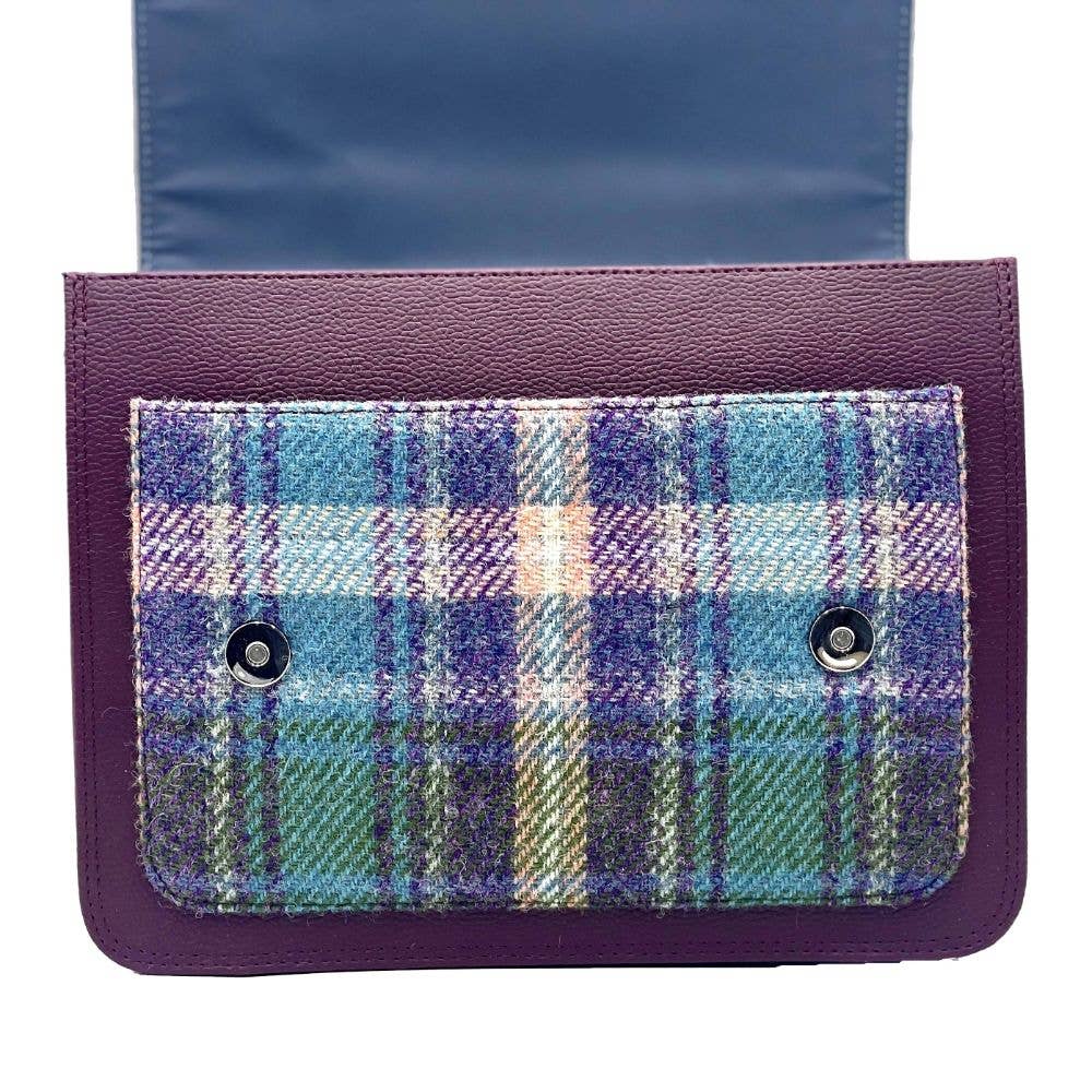 Harris Tweed Ladies Messenger Bag Green/Purple Plaid