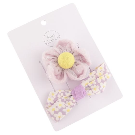 Purple Flower Bow Hair Clips Pack